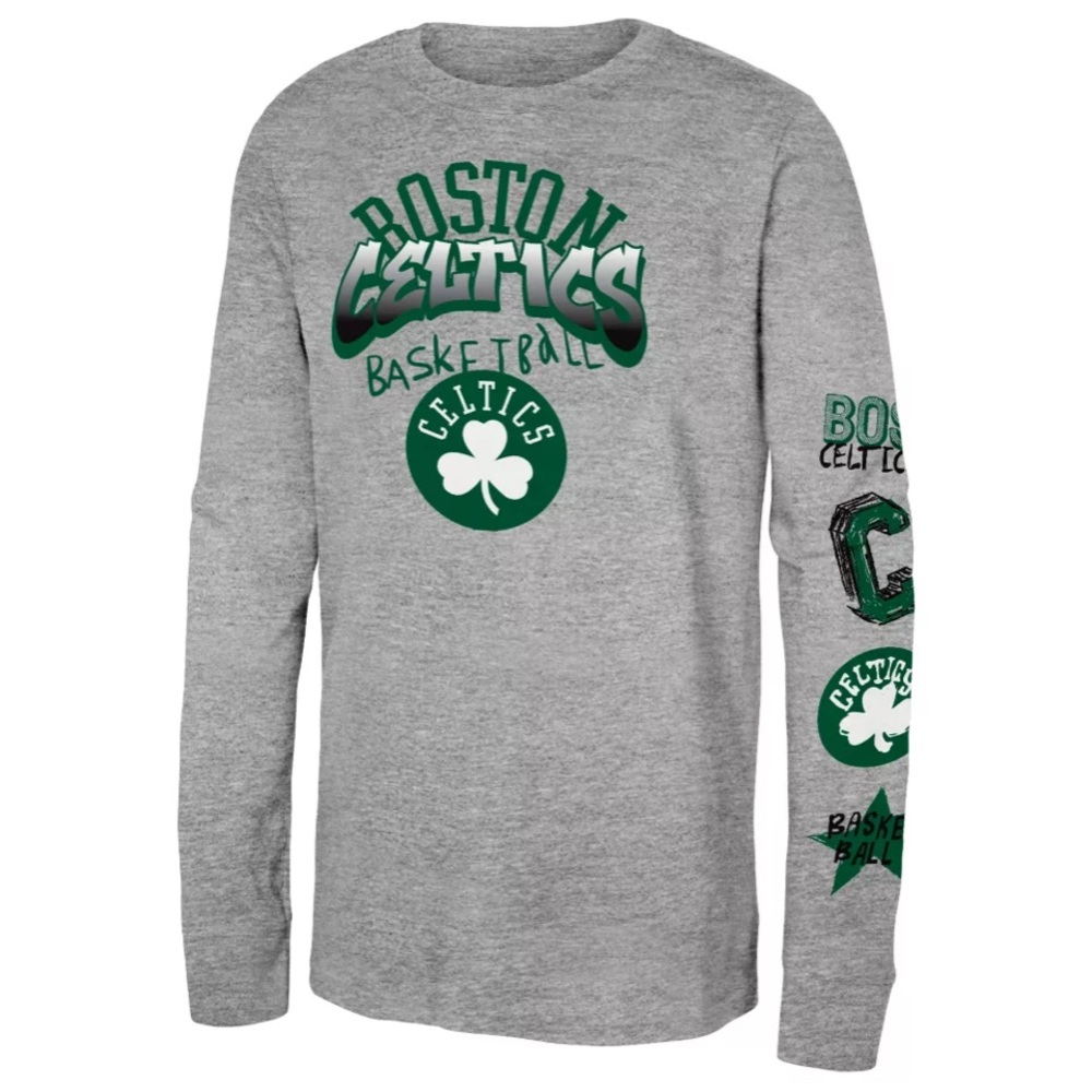 Outer Stuff Boston Celtics Youth Street Long Sleeve T-Shirt in Grey, Y8, NWOT